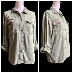 AE Army Green Gauze Button-down Top